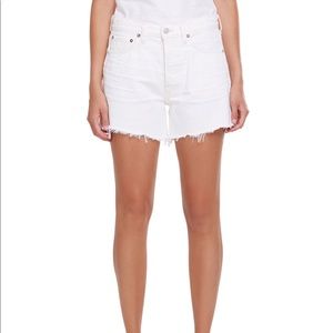Agolde White Parker Long Frayed Shorts